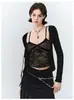 VIAPITTI Camisola Jacquard de Encaje Falso Dos Piezas con Cardigan de Atar Enfoque de Espejo 9182