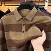 Nova Camisa Polo Masculina Listrada Outono 2026, Top Casual de Negócios para Meia-Idade com Gola Reversível, Camiseta Versátil de Corte Amplo