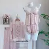 [Hábitat de Nube Mariposa Azul] Pijama de Seda Helada para Mujer Explosiones en Vivo Tirantes Pantalones Cortos Viento de Deseo Puro Pantalones de Manga Larga Juego de Cuatro Piezas