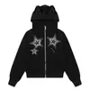 Sudadera con Capucha Estilo Americano con Orejas de Gato y Estrella de Pedrería para Mujer, Diseño Único, Corte Corto, Chaqueta Subcultural