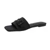 Sandalias de Verano 2026 Nuevas de Hebilla Plana Puntera Cuadrada de Una Correa para Mujer, Talla Grande, Ligeras, Suela Suave, Zapatos de Playa de Mezclilla