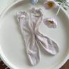 Medias de primavera para niños, color cacao, con borde de oreja y etiqueta con letras, decorativas, para bebés y estudiantes.