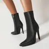 Botas de cuero de punta baja para otoño e invierno, transfronterizas, con suela de goma, antideslizantes, cremallera lateral, tacón alto para mujer, versátiles botas Martin de comercio exterior
