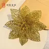 Decoraciones navideñas al por mayor en stock 15CM flor de Navidad hueca con purpurina dorada corona de Navidad adorno para árbol de Navidad flor artificial