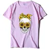 Camiseta de manga corta con estampado de calaveras 2023 para mujer, holgada, talla grande, manga corta, cuello redondo