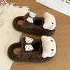 Gatinho Fofo de Desenho Animado com Laço Moda Chinelos Fechados 2026 Inverno Novo Antiderrapantes Pelúcia Internos Confortáveis Chinelos de Algodão