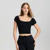 Top de Yoga Shuxi con Mangas de Capullo de Flor, Cuello de una Línea, Manga Corta con Almohadilla en el Pecho, Secado Rápido para Correr, Sujetador Deportivo con Copa Integrada, Ropa de Fitness