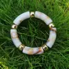 Pulseiras Elásticas Versáteis Populares Europeias e Americanas Transfronteiriças com Contas Tubulares Curvas de Acrílico Misturado Pérolado, Pulseiras e Bangles
