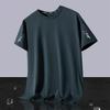 Camiseta Masculina de Verão Gelo Seda Gola Redonda Secagem Rápida Manga Curta Fina Respirável Manga Média Tamanho Grande Top Esportivo Masculino Solto Moderno