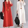 Vestido de lino y algodón de talla grande para mujer, otoño e invierno, nuevo, holgado, bordado, estilo Mori, retro, estilo étnico, manga larga, midi de lino