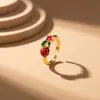 Anillo de Fresa Cereza Estilo Dulce para Mujer Esmalte Goteo de Aceite Abierto Ajustable Chapado en Oro Anillo de Alambre Retorcido Joyería de Corazón Femenino