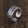 Anillo de Pisón de Diamante con Seis Caracteres de Palabras Verdaderas del Joker Retro para Hombres y Mujeres con Personalidad de Estilo Étnico Joyería Artesanal Antigua de Plata Tailandesa