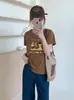Camiseta de Algodão com Estampa de Treze Linhas e Manga Flip, Gola Redonda, Emagrecedora, Versátil, Manga Curta, Verão, Fornecimento Direto do Fabricante, Dropshipping de Uma Peça