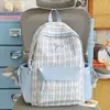 Mochila de estilo japonés ins con bloques de color a cuadros para estudiantes de secundaria y universidad, mochila de viaje con lazo y cinta para chicas