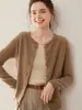 Suéter de Cachemira Pura para Mujer Otoño e Invierno Ajuste Delgado Cuello Redondo Manga Raglán Cárdigan Top de Manga Larga Tejido de Punto Capa Base