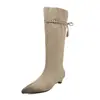 Botas de Tacón de Gato con Punta Aguda para Mujer Otoño/Invierno 2026, Botas de Estilo Francés con un Diseño Elegante, Botas de Caña Alta sin Cordones con Cuello Plegable