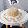 Sombrero de Paja con Encaje de Flores Frescas Transfronterizo para Niños, Sombrero de Sol de Verano para Vacaciones en la Playa, Estilo Hepburn Versátil