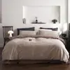 Estilo Wabi-Sabi Sencillo Algodón Puro Teñido en Hilo Jacquard Juego de Cuatro Piezas Funda de Colcha de Algodón Rayada Casual Sábanas Ropa de Cama 1.8m