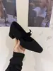 Zapatos planos grises de estilo francés con tacón grueso, perfectos con vestidos, zapatos de noche para mujer, colección otoño/invierno 2025, zapatos Mary Jane con forro de felpa