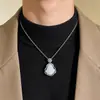 Nova Série Prata Estilo Chinês Pingente Buda Maitreya Titânio Aço i Colar para Mulheres Pingente Buda Calcedônia Sintética Acessórios de Corrente para Clavícula