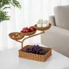 Cesto de Armazenamento de Vime Sintético, Cesto de Frutas Criativo de Várias Camadas, Sala de Estar Mesa Cesto de Frutas Lanche Doces Rack de Exibição de Armazenamento Multifuncional