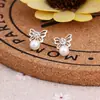 Brincos de Tarraxa Florais com Strass e Pérolas para Mulheres, Estilo Coreano de Feira de Rua, Brincos Pequenos Geométricos com Strass em Formato de Coração, Aço Inoxidável