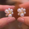 Pendientes Pequeños Estilo Chanel de Aguja de Plata 925 Lujo Ligero Pendientes de Perlas de Gama Alta Medio Antiguo Nuevo Pendientes Elegantes Europeos y Americanos Venta al por Mayor