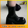 Botas de Solado Grosso para Mulheres 2025 Novo Estilo Botas de Cavaleiro Slim de Cano Médio Salto Grosso Botas Curtas Botas Slim Ins