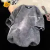 Camiseta de manga corta tie-dye resistente estilo americano para hombres y mujeres, estilo de pareja, top fino de verano holgado moderno con estampado de manga corta