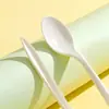 Faca, Garfo e Colher Biodegradáveis de Amido de Milho Descartáveis Espessados Utensílios de Mesa Diários Colher Faca, Garfo e Colher de Cabo Longo para Levar Conjunto