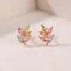 Yuebao Joias Turmalina Colorida Prata de Lei S925 Banhado a Ouro Rosa Pequena Folha Multifacetado Luxo Leve Moda Brincos de Tarraxa de Prata Atacado