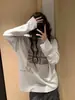 Camiseta de Manga Larga con Bandera Streetwear Americano para Mujer Otoño Temprano Holgada Adelgazante Nicho Pareja Texturizada Camiseta Base
