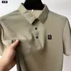 Camiseta Masculina de Gola Polo para Golfe de Verão em Seda Gelada, Manga Curta, Malha de Secagem Rápida, Cor Sólida, Fresca, Respirável, Meia-Manga