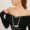 Colar de Pérolas Estilo Palácio Retrô Francês Luxo Leve Nicho Versátil Corrente para Suéter Joia de Temperamento da Moda para Mulheres com Toque de Alto Padrão