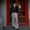 Pantalones de vestir de pata de gallo plisados abotonados de línea A de pierna ancha para hombre, adecuados para ir al trabajo de forma ligera, Pantalones de ajuste limpio estilo Old Money