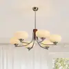 Lámpara de Restaurante Estilo Crema Madera Maciza Retro Lámpara de Araña Estilo Mid-Century de Gama Alta para Sala de Estar Dormitorio Vidrio Celebridad de Internet Dormitorio Principal Nórdico