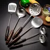 Juego de Utensilios de Cocina Acero Inoxidable 304 Mango de Madera Utensilios de Cocina Espátula Cuchara para Sopa Espátula de Cocina Casera Cuchara Suministros de Cocina