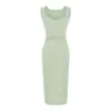Vestido de tirantes elástico ajustado de cuello cuadrado para mujer, verano, con pliegues laterales, diseño acanalado que ciñe la cintura, adelgazante, sexy bodycon largo