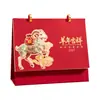 Calendário de Mesa Estilo Chinês Vermelho Ano do Carneiro Calendário de Mesa com Argola Dupla de Metal Presente de Promoção Publicitária Ornamento de Mesa