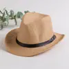 Sombrero de Paja para Hombre con Borde Ancho Rizado para Clima Frío Sombrero de Vaquero Occidental Sombrero de Sol y Sombrilla de Exterior para Hombres de Mediana Edad y Adultos Mayores Sombrero de Verano