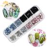 Joias para Arte de Unhas Diamante Acrílico Quatro Cores 2/3/4mm Preto, Branco, Azul e Rosa Misturado Diamante Empilhado 12-Grades Caixa Longa de Diamantes