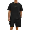 Conjunto de camiseta e shorts masculinos de verão xadrez, manga curta, peso pesado, corte solto, ombro caído, gola redonda, casual, da Amazon, para exportação