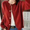 Estilo Coreano Outono e Inverno Novo Cardigã Suéter Feminino Gola Redonda Solto Elegante Simples Cor Sólida Moda Camisa de Tricô Casaco