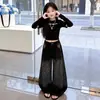 Conjunto de dos piezas para niña con pedrería, nuevo estilo primavera/otoño, detalle completo de pedrería en frente y espalda, pantalones de pierna ancha a la moda, atuendo de moda para street dance