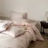 Juego de cuatro piezas de jacquard de algodón de fibra larga de alta gama y alto número de hilos 100, juego de ropa de cama con funda nórdica y sábana de satén de color liso de lujo ligero estilo francés, algodón puro