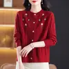 Cardigã de tricô floral bordado para mulheres, estilo curto, 2026 novo suéter jaqueta de outer wear estiloso de gola redonda