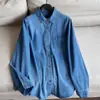 2026 Camisa de Mezclilla Camisa de Manga Larga Cárdigan Sencillo Top Corto de Mezclilla Azul Claro Venta al por Mayor H02CT31088