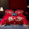 Venta al por mayor del fabricante Elegante Juego de Bordado para Boda de Cuatro Piezas Set de Cama de Boda Rojo de Algodón Puro de 100 Hilos Juego de Varias Piezas