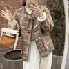 Abrigo de Lana de Cordero a Cuadros Contrastantes para Mujer 2024 Invierno Nuevo Holgado Engrosado Botón de Cuerno Abrigo de Piel