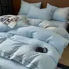 Conjunto de Cama de Quatro Peças Botão-a-Botão Estilo Simples Sem Estampa 100% Algodão Dormir Nu Listra Simples Lençol Puro Capa de Edredom Dormitório